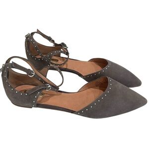 Halogen Olson Studded Cross Ankle Strap Suede Point Toe Flats SZ 12 Grey
